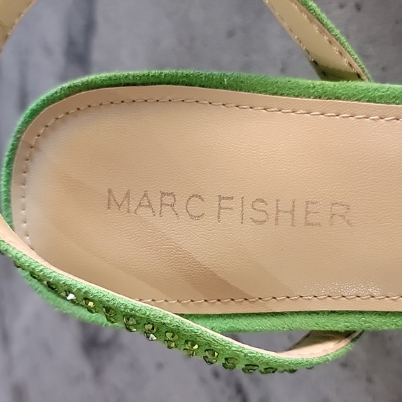 MARC FISHER Rhinestone Embellished Slingback Heels Peridot Green size 8M - Picture 8 of 13